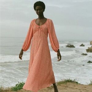 Doen Ortensia Orange Floral Draped Dress - XL